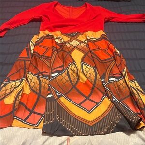 Elegant Red and Orange Patterned Dress